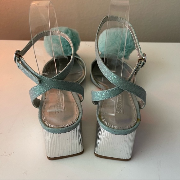 ASOS PomPom Heels Shoes 6 Blue Glitter - Picture 6 of 7